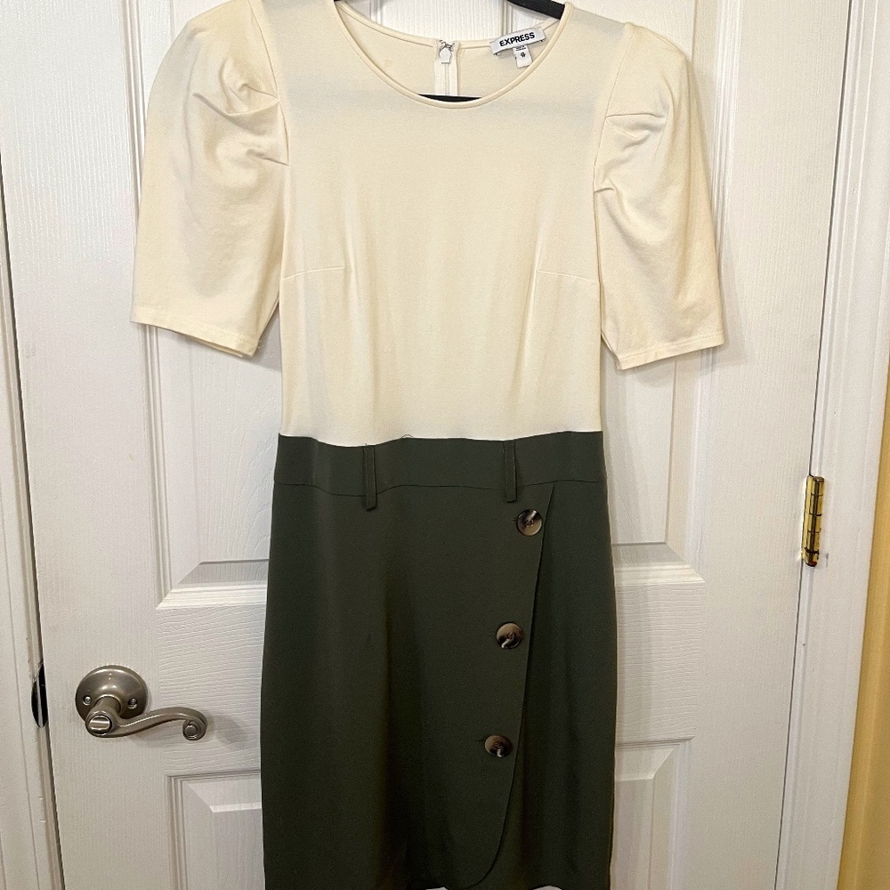 Express XS Color Block Sheath Dress (green/cream)